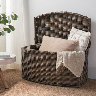 Joseph Rectangular Curve Resin Woven Wicker Trunk with Handles - 24" x 14" x 15" - Chocolate Brown - For Clothes, Towels, Toys, Magazine Storage and Home Decoration