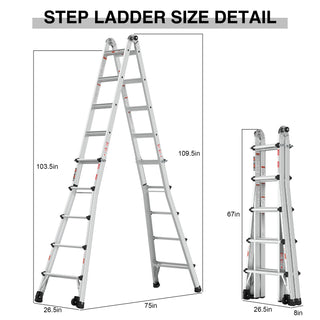 22ft Aluminum Multi-Position Ladder with Wheels, 300 lbs Weight Rating