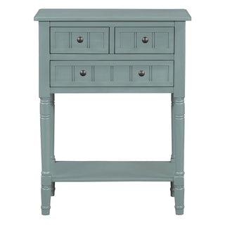 TREXM Narrow Console Table, Slim Sofa Table with Three Storage Drawers and Bottom Shelf (Light Blue)