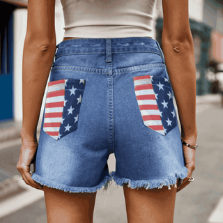 US Flag Distressed Denim Shorts for Women