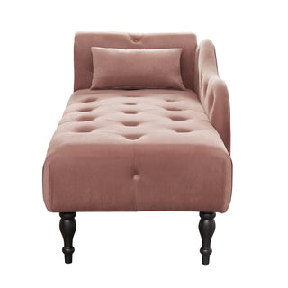 Aijia 60.6" Velvet Chaise Lounge Buttons Tufted Nailhead Trimmed Solid Wood Legs with 1 Pillow,Rose  (Left Arm Design as Shown in the Picture)