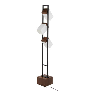 Bento 67.5" Contemporary Metal Floor Lamp in Black Metal and Walnut Wood with White Shade by LumiSource