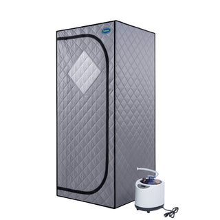 Full Size Portable Grey Steam Sauna tent–Personal Home Spa, with Steam Generator, Remote Control, Foldable Chair, Timer and PVC Pipe Connector Easy to Install.Fast heating, with FCC Certification