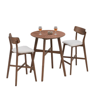 3-Piece Bar Table Set – Modern Round Counter Height Pub Table with Bar Stools, Wooden High Top Pub Dining Set for Kitchen, Restaurant, Cocktail Bar, Walnut