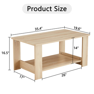 Modern minimalist log colored double layered rectangular coffee table, tea table.MDF material is more durable,Suitable for living room, bedroom, and study room.35.4"*19.6"*16.5" CT-16