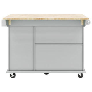 Kitchen Island with Drop Leaf, 53.9" Rolling Kitchen Cart on Wheels, Internal Storage Rack, 3-Tier Pull-Out Cabinet Organizer, Spice Rack, Towel Rack, Grey Blue