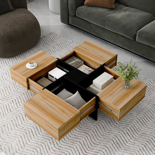 ON-TREND Unique Design Coffee Table with 4 Hidden Storage Compartments, Extendable Sliding Tabletop, UV High-Gloss Square Cocktail Table for Living Room, 31.5"x31.5"