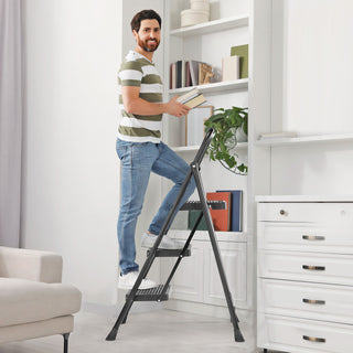 Non-slip 3 step ladder, Quick folding steel ladder, Portable step tools