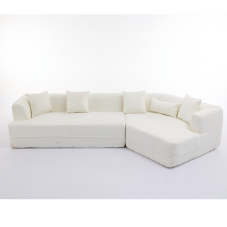 [VIDEO PROVIDED][ New And Upgraded Extended Edition]Modular sofa , modern minimalist style sofa,  upholstered ,  free combination, round fiber fabric, anti-wrinkle fabric,Dimension exten, creamy-white