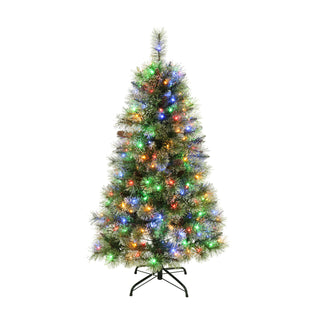 4.5ft. Brilste Mixed Hinged Tree with Snow, Glitter, Frosted Pine Cones & 250 Multi Led Lights