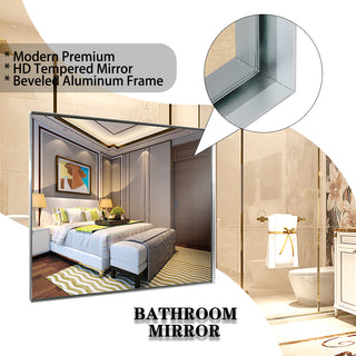 40x30inch Silver Rectangular Wall-mounted Beveled Bathroom Mirror,Square Angle Metal Frame Wall Mounted Bathroom Mirrors For Wall(Horizontal & Vertical)