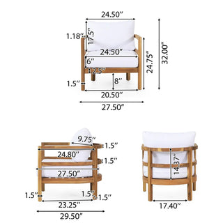 Outdoor Acacia Wood Patio Club Chair - Waterproof Thick Cushion Deep Seating, 400lbs Weight Capacity, for Porch, Garden, Backyard, Balcony (Light Teak Finish, White)