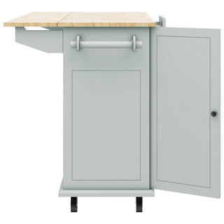 Kitchen Island with Drop Leaf, 53.9" Rolling Kitchen Cart on Wheels, Internal Storage Rack, 3-Tier Pull-Out Cabinet Organizer, Spice Rack, Towel Rack, Grey Blue