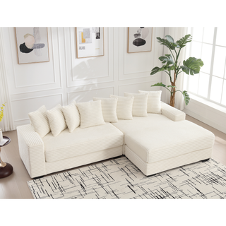 [NEW ARRIVED] [VIDEO PROVIDED] Oversized Two-Piece  Couches,  L Shaped Sofa, Corduroy, Right Chaise Daybed,with Armrests,Eight Throw Pillows,Corner Sofa,Easy To Assemble, Beige