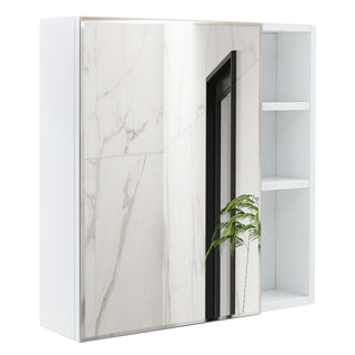 A white MDF material mirror cabinet, bathroom mirror, and a separate wall mounted bathroom mirror for storage and space saving.