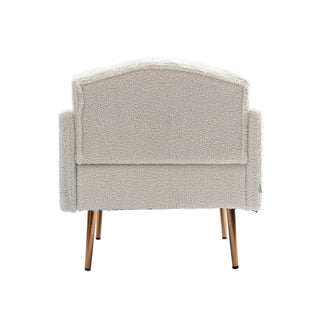 COOLMORE Modern Accent Chair with Arms, Tufted Decorative Fabric Armchair with Gold Metal Legs, Upholstered Reading Chair for Living Room Bedroom Office (White Teddy)