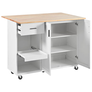 K&K Kitchen Island with Foldable Countertop, Rolling Storage Cart with Slide-Out Shelf, Towel Rack, Drawer, and Wheels, for Kitchen, Dining Room, Living Room, White