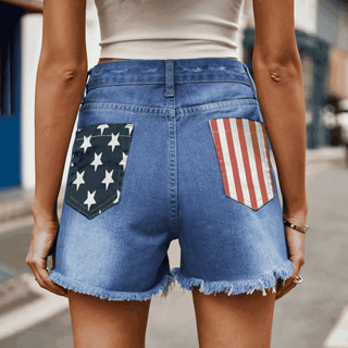 US Flag Distressed Denim Shorts for Women