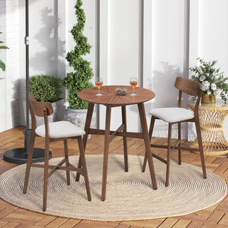 3-Piece Bar Table Set – Modern Round Counter Height Pub Table with Bar Stools, Wooden High Top Pub Dining Set for Kitchen, Restaurant, Cocktail Bar, Walnut