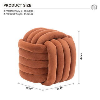 060-Chenille Fabric Modern Knot Design Ottoman Makeup Stool Footstool, Comfortable and Stylish Seat for Living Room, Bedroom,Orange