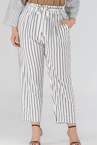 Full Size Striped Paperbag Waist Cropped Pants for Women