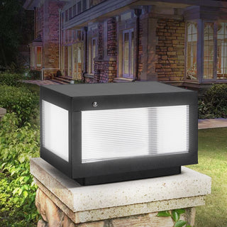 12' Black Solar Powered LED Post Cap Light, Modern Outdoor LED Fence Light for Pathways, Decks, and Patios (2-Pack)