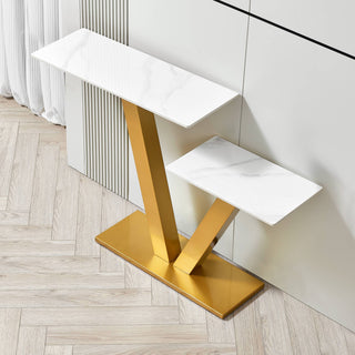 47.2"Modern Console Table, Exquisite shape design, Metal Frame with Adjustable foot pads for Entrance, Corridor, Living room & Office.(Gold)