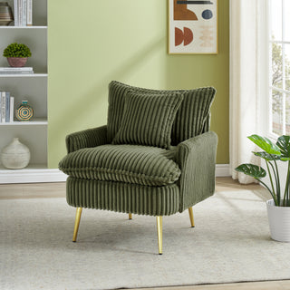 30.31" Single Chair Fashion Sofa, Green Coarse Corduroy Fabric, Soft and Comfortable, Ideal for Apartment, Office, Living Room, Bedroom, and Meeting Room