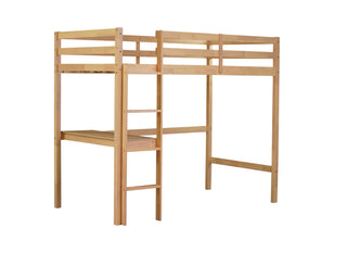 
Twin High Loft Bed, Rubber Wood with Safety Guardrail, Built-in Desk and Ladder, White Oak
