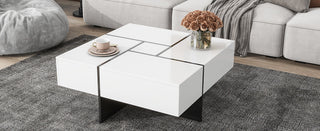 On-Trend Unique Design Coffee Table with 4 Hidden Storage Compartments, Square Cocktail Table with Extendable Sliding Tabletop, UV High-Gloss Finish, Center Table for Living Room, 31.5" x 31.5"