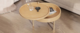 Modern Round Wood Rotating Tray Coffee Table with Storage & Metal Legs in Natural