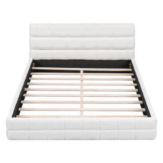 Queen Size Upholstered Platform Bed, White