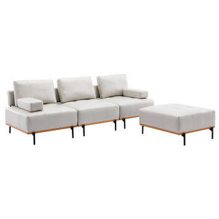 100.7'' L-Shape Sectional Sofa 3-Seater Couches with a Removable Ottoman, Comfortable Fabric for Living Room, Apartment, Beige