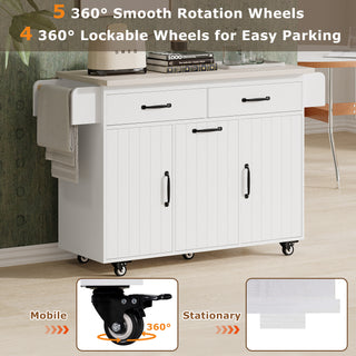 K&K Kitchen Island with Trash Can Storage Cabinet, Drop Leaf, Spice Rack, Towel Rack, Drawer, Rolling Kitchen Cart on Wheels with Adjustable Shelf, White
