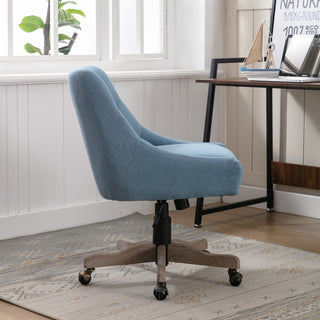 COOLMORE Office Chair Adjustable Height Swivel Chair with Wheels Linen Fabric Upholstered Computer Desk Chair with Wooden Legs (Navy Linen)