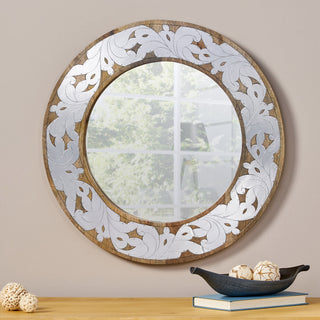 MANGO WOOD  / ALUMINIUM FITTED  ROUND MIRROR