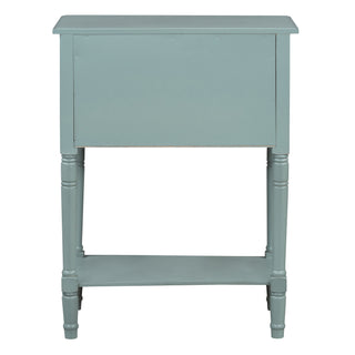 TREXM Narrow Console Table, Slim Sofa Table with Three Storage Drawers and Bottom Shelf (Light Blue)