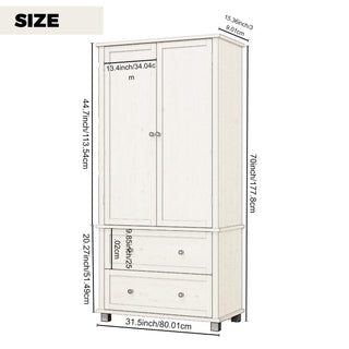 70" Tall Kitchen Pantry Storage Cabinet with 2 Drawers and 3 Shelves, Minimalist Wood Large Storage Cabinet for Kitchen, Dining Room, Living Room, Bathroom (Antique White)