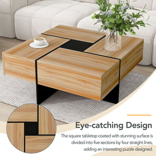 ON-TREND Unique Design Coffee Table with 4 Hidden Storage Compartments, Extendable Sliding Tabletop, UV High-Gloss Square Cocktail Table for Living Room, 31.5"x31.5"