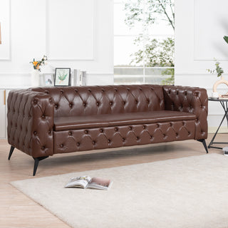 84.06" Traditional 3-Seater Sofa, Square Arm Design with Removable Cushions, Comfortable Living Room Furniture