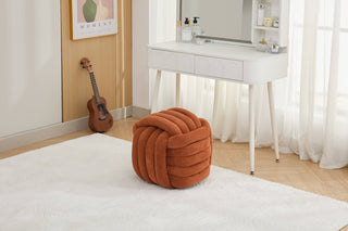 060-Chenille Fabric Modern Knot Design Ottoman Makeup Stool Footstool, Comfortable and Stylish Seat for Living Room, Bedroom,Orange