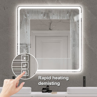 40x32 Inch LED Bathroom Mirror Vanity Mirrors with Front Lights Wall Mounted Anti-Fog Frameless Make Up Mirror with Light 5 mm Copper-Free Silver Mirror Horizontal or Vertical