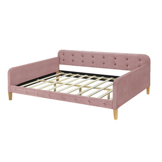 Full Size Upholstered Daybed with 4 Support Legs, Pink