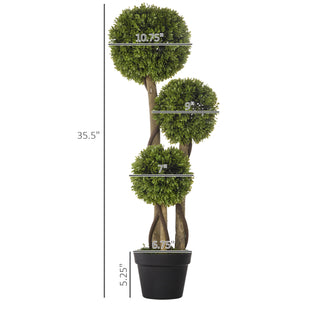 Artificial Plant for Home Decor Indoor & Outdoor Fake Plants Artificial Tree in Pot, 3 Ball Boxwood Topiary Tree for Home Office, Living Room Decor, Light Green