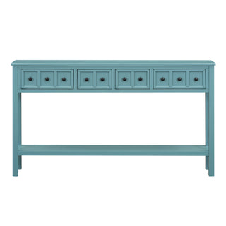 TREXM Rustic Entryway Console Table, 60" Long Sofa Table with two Different Size Drawers and Bottom Shelf for Storage (Turquoise Green)