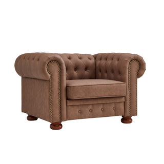 Classic Chesterfield Sofa Chair for Living Room Brown Faux Leather