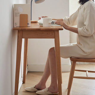 100% Solid Wood Natural Oak Computer Desk – Slim Study Desk with Drawer, Work Desk, Dressing Table, 100 cm Width, 50 cm Depth, Wood Grain Finish