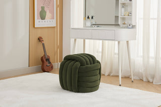 060-Chenille Fabric Modern Knot Design Ottoman Makeup Stool Footstool, Comfortable and Stylish Seat for Living Room, Bedroom,Green