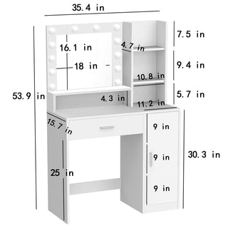 Vanity Desk with Mirror & Light, Large Drawer Three Level Storage Dresser, 3 Lighting Modes Adjustable Brightness, Bedroom Dressing Table (White)