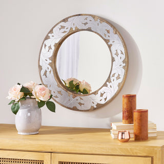 MANGO WOOD  / ALUMINIUM FITTED  ROUND MIRROR